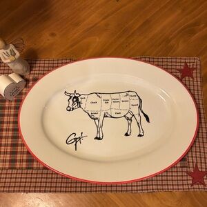 Guy Fieri Signature White and Red Cow Diagram Platter